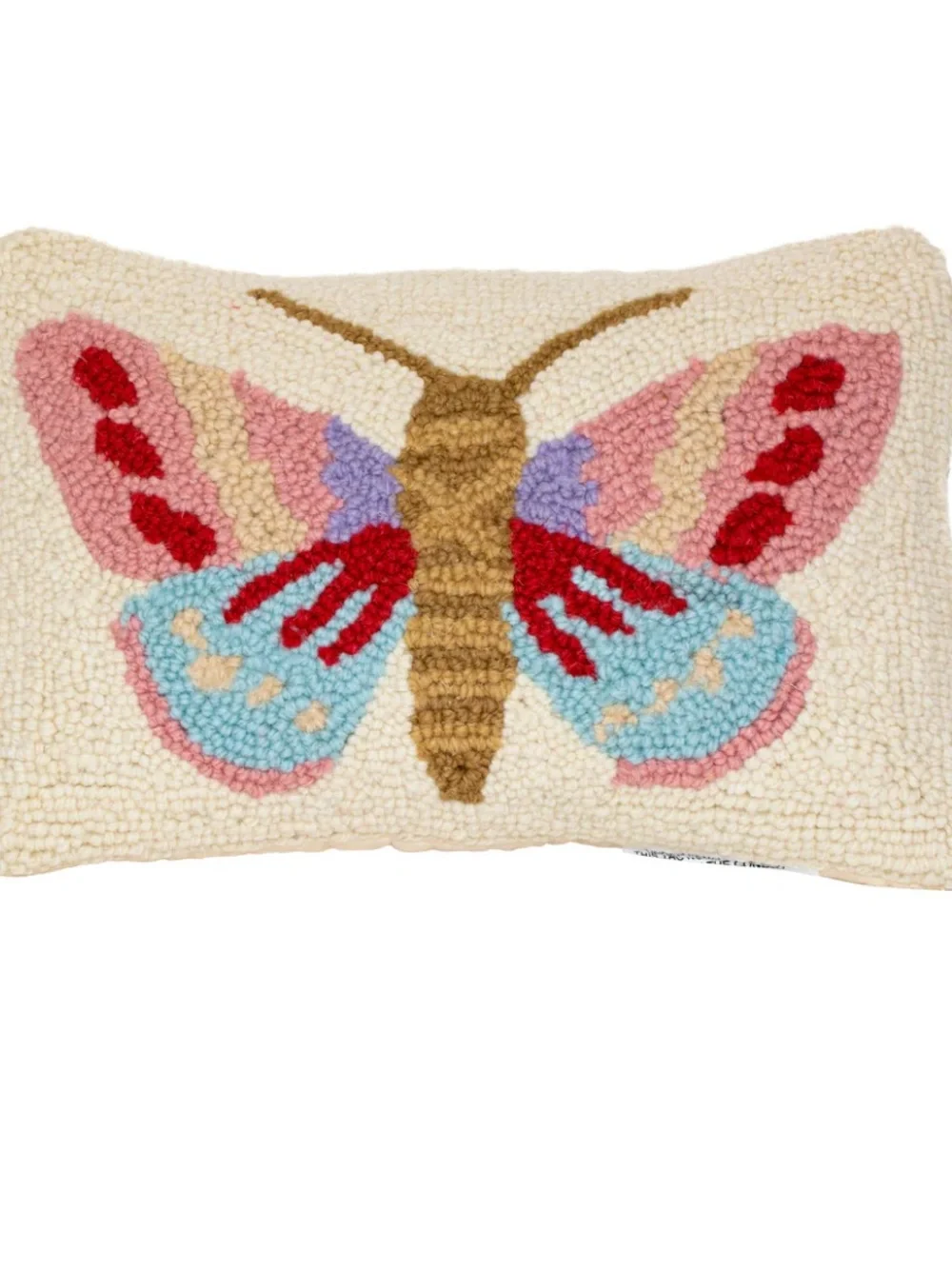 Butterfly Wool Hooked Throw Pillow Velvet Back